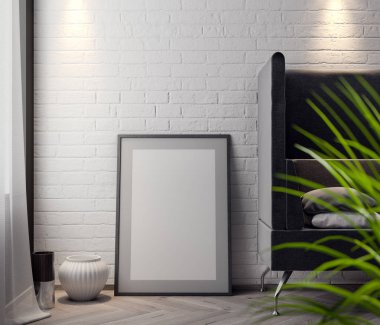 İç kısımda Mockup Poster, modern bir tasarımın 3B çizimi