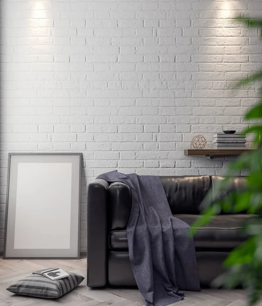 İç kısımda Mockup Poster, modern bir tasarımın 3B çizimi