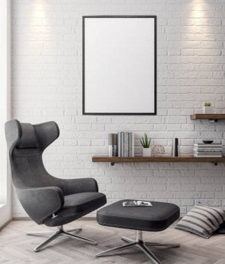 İç kısımda Mockup Poster, modern bir tasarımın 3B çizimi