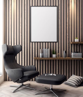 İç kısımda Mockup Poster, modern bir tasarımın 3B çizimi