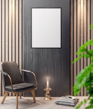 İç kısımda Mockup Poster, modern bir tasarımın 3B çizimi