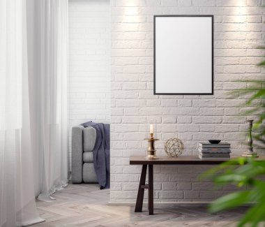 İç kısımda Mockup Poster, modern bir tasarımın 3B çizimi