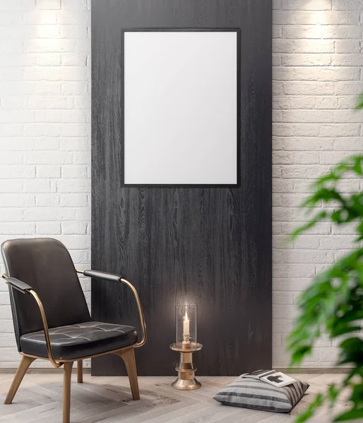 İç kısımda Mockup Poster, modern bir tasarımın 3B çizimi