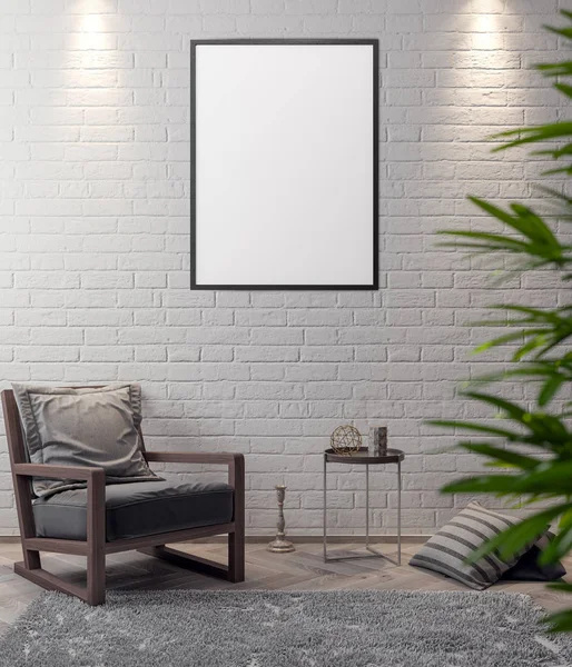 Mockup Poster in the interior, 3D illustration of a modern design