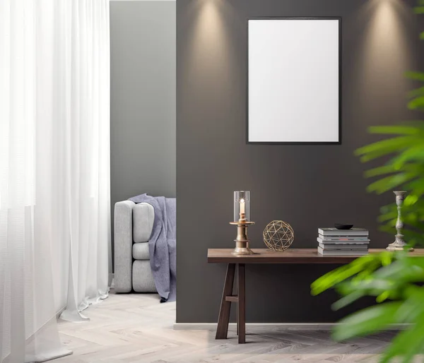 İç kısımda Mockup Poster, modern bir tasarımın 3B çizimi