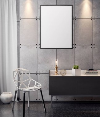 İç kısımda Mockup Poster, modern bir tasarımın 3B çizimi