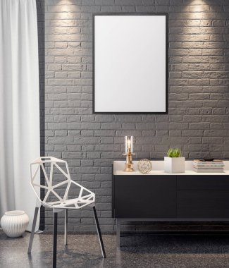 İç kısımda Mockup Poster, modern bir tasarımın 3B çizimi