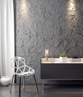 İç kısımda Mockup Poster, modern bir tasarımın 3B çizimi