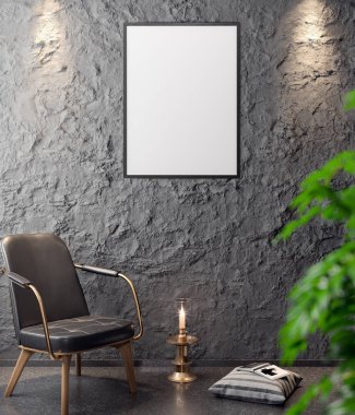 İç kısımda Mockup Poster, modern bir tasarımın 3B çizimi