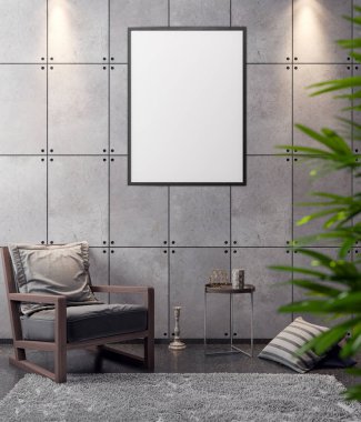 İç kısımda Mockup Poster, modern bir tasarımın 3B çizimi