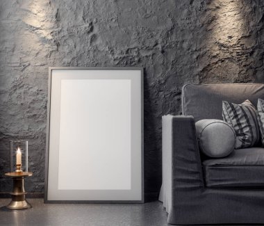 İç kısımda Mockup Poster, modern bir tasarımın 3B çizimi