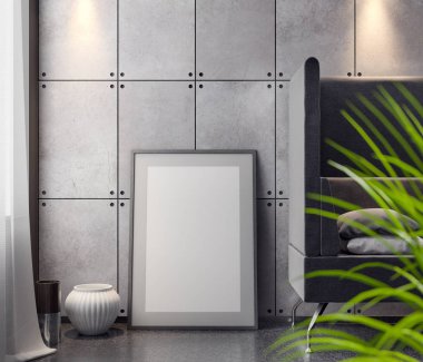 İç kısımda Mockup Poster, modern bir tasarımın 3B çizimi