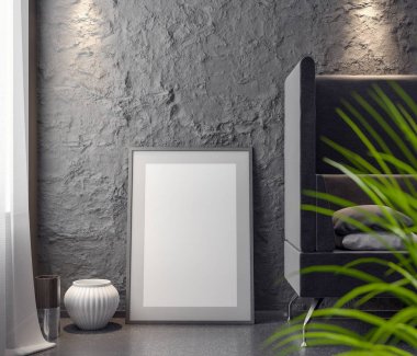 İç kısımda Mockup Poster, modern bir tasarımın 3B çizimi