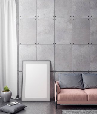 İç kısımda Mockup Poster, modern bir tasarımın 3B çizimi