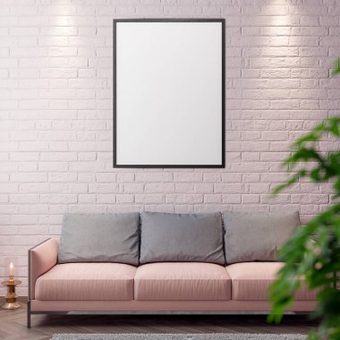 İç kısımda Mockup Poster, modern bir tasarımın 3B çizimi
