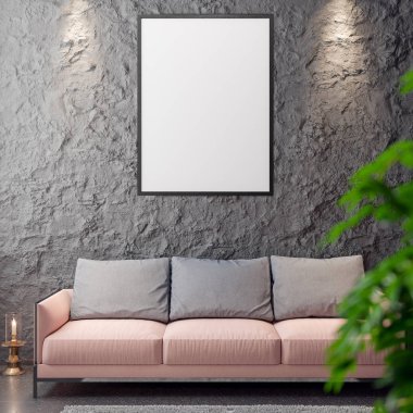 İç kısımda Mockup Poster, modern bir tasarımın 3B çizimi