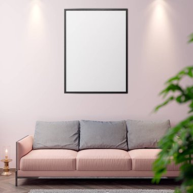 İç kısımda Mockup Poster, modern bir tasarımın 3B çizimi