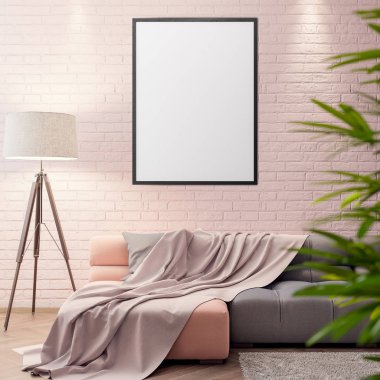 İç kısımda Mockup Poster, modern bir tasarımın 3B çizimi