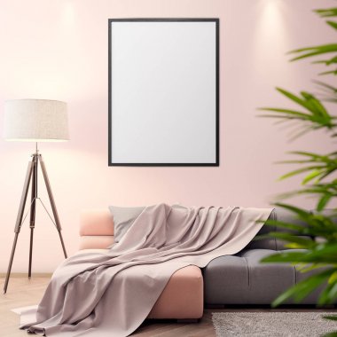 İç kısımda Mockup Poster, modern bir tasarımın 3B çizimi