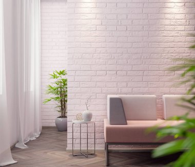 İç kısımda Mockup Poster, modern bir tasarımın 3B çizimi