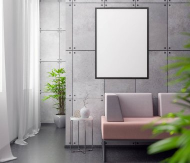 İç kısımda Mockup Poster, modern bir tasarımın 3B çizimi