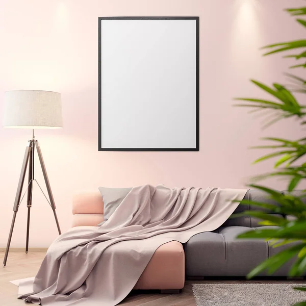 Mockup Poster in het interieur, 3D illustratie van een modern design — Stockfoto