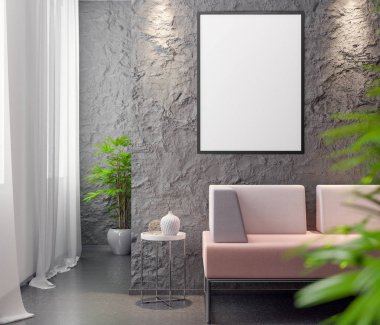 İç kısımda Mockup Poster, modern bir tasarımın 3B çizimi