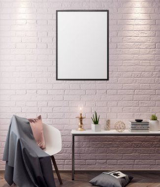 İç kısımda Mockup Poster, modern bir tasarımın 3B çizimi