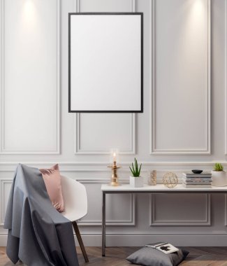 İç kısımda Mockup Poster, modern bir tasarımın 3B çizimi