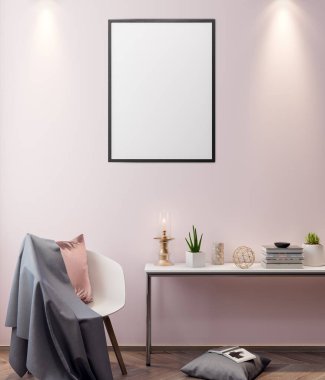 İç kısımda Mockup Poster, modern bir tasarımın 3B çizimi