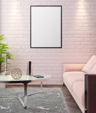 İç kısımda Mockup Poster, modern bir tasarımın 3B çizimi
