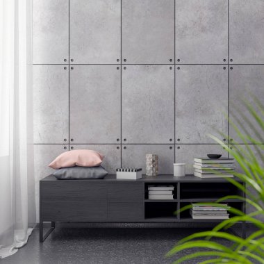 İç kısımda Mockup Poster, modern bir tasarımın 3B çizimi