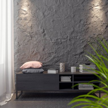 İç kısımda Mockup Poster, modern bir tasarımın 3B çizimi