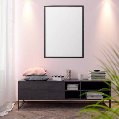 İç kısımda Mockup Poster, modern bir tasarımın 3B çizimi