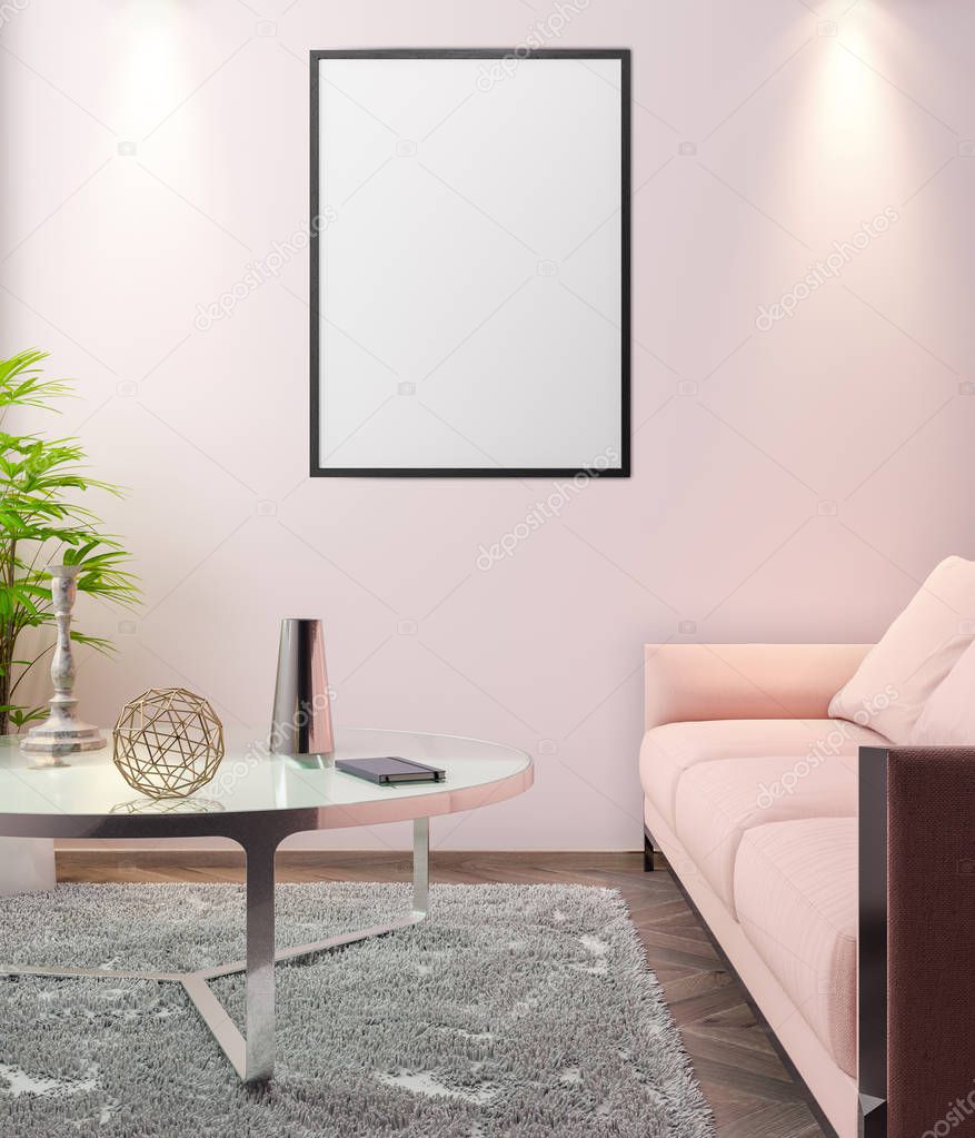 Mockup Poster in the interior, 3D illustration of a modern design