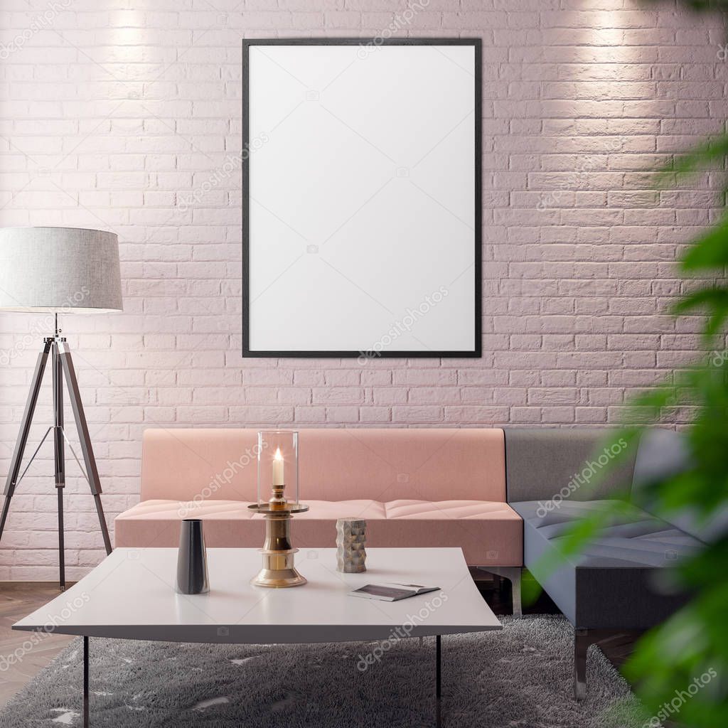 Mockup Poster in the interior, 3D illustration of a modern design