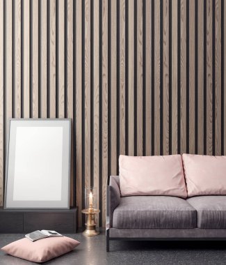 İç kısımda Mockup Poster, modern bir tasarımın 3B çizimi