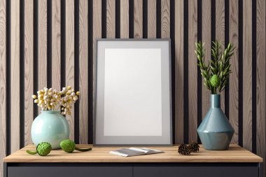 İç kısımda Mockup Poster, modern bir tasarımın 3B çizimi
