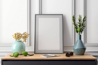 İç kısımda Mockup Poster, modern bir tasarımın 3B çizimi