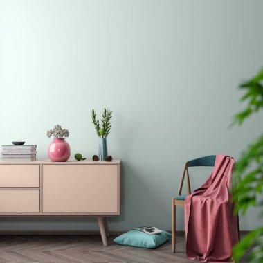 İç kısımda Mockup Poster, modern bir tasarımın 3B çizimi