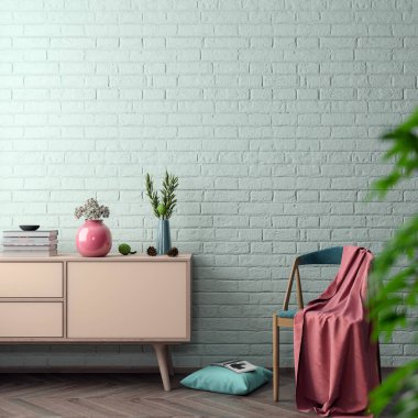 İç kısımda Mockup Poster, modern bir tasarımın 3B çizimi