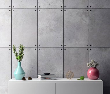 İç kısımda Mockup Poster, modern bir tasarımın 3B çizimi