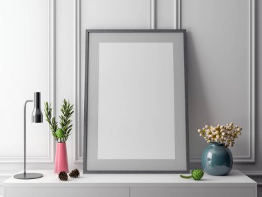 İç kısımda Mockup Poster, modern bir tasarımın 3B çizimi