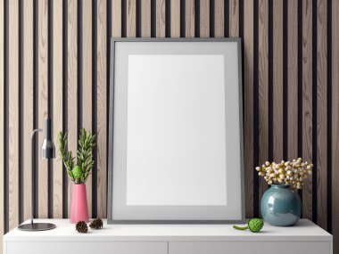 İç kısımda Mockup Poster, modern bir tasarımın 3B çizimi