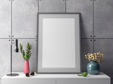 İç kısımda Mockup Poster, modern bir tasarımın 3B çizimi