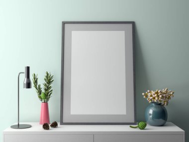 İç kısımda Mockup Poster, modern bir tasarımın 3B çizimi