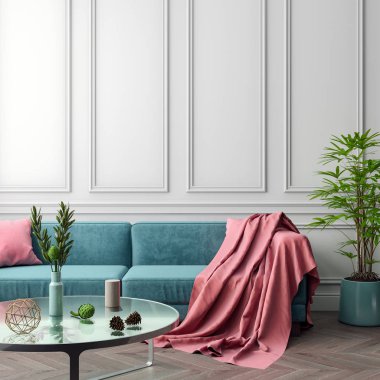 İç kısımda Mockup Poster, modern bir tasarımın 3B çizimi