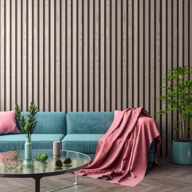 İç kısımda Mockup Poster, modern bir tasarımın 3B çizimi