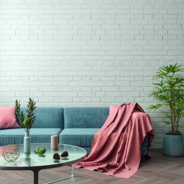 İç kısımda Mockup Poster, modern bir tasarımın 3B çizimi