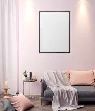 İç kısımda Mockup Poster, modern bir tasarımın 3B çizimi